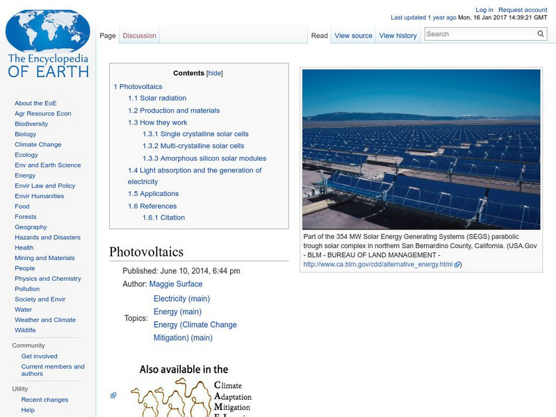 Encyclopedia of Earth: Photovoltaics Handout Encyclopedia of Earth: Photovoltaics Handout