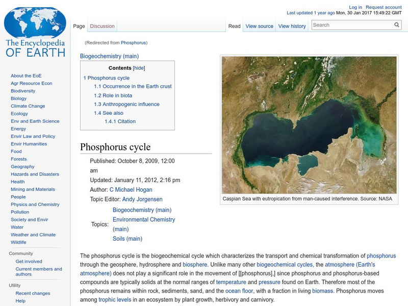 Encyclopedia of Earth: Phosphorus Handout Encyclopedia of Earth: Phosphorus Handout