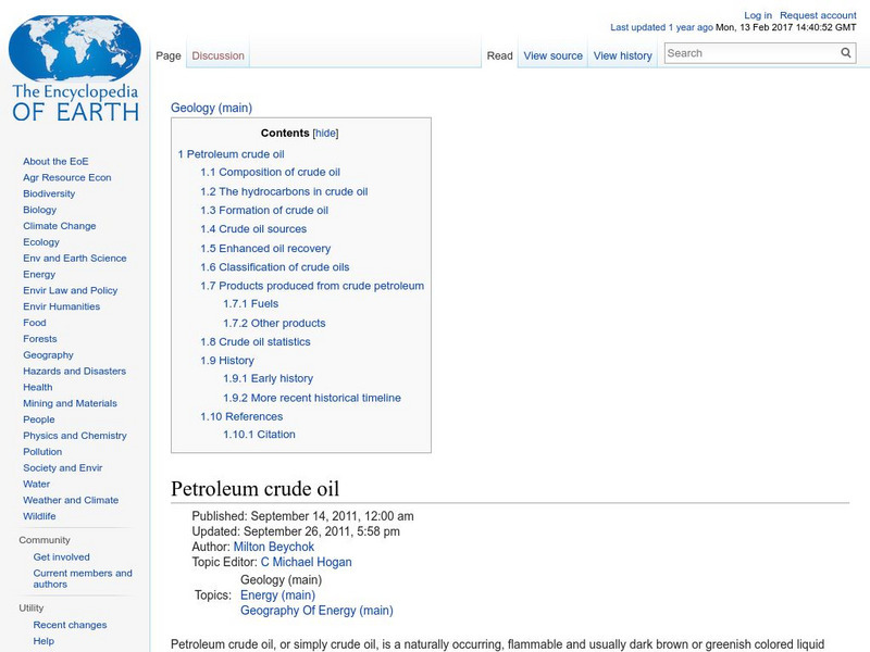 Encyclopedia of Earth: Geology: Petroleum Crude Oil Handout Encyclopedia of Earth: Geology: Petroleum Crude Oil Handout