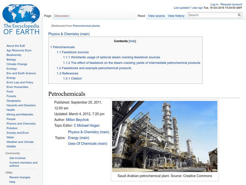 Encyclopedia of Earth: Physics & Chemistry: Petrochemicals Handout Encyclopedia of Earth: Physics & Chemistry: Petrochemicals Handout