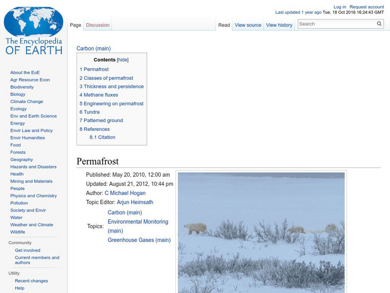 Encyclopedia of Earth: Carbon: Permafrost Handout Encyclopedia of Earth: Carbon: Permafrost Handout