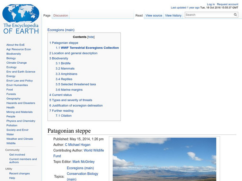 Encyclopedia of Earth: Patagonian Steppe Handout Encyclopedia of Earth: Patagonian Steppe Handout