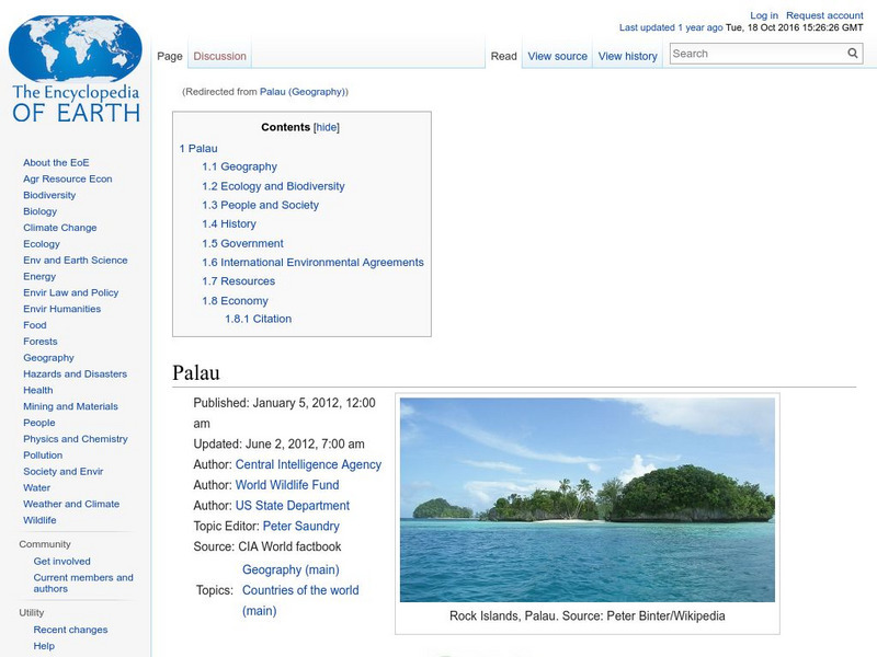Encyclopedia of Earth: Palau Handout Encyclopedia of Earth: Palau Handout