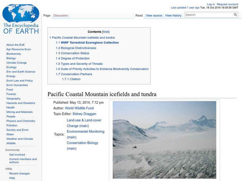 Encyclopedia of Earth: Pacific Coastal Mountain Icefields and Tundra Handout Encyclopedia of Earth: Pacific Coastal Mountain Icefields and Tundra Handout