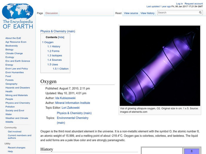 Encyclopedia of Earth: Oxygen Handout Encyclopedia of Earth: Oxygen Handout