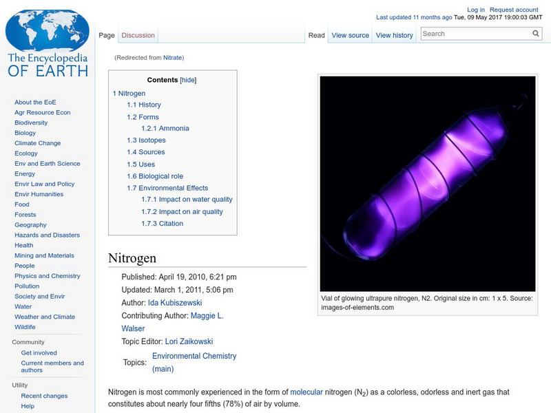 Encyclopedia of Earth: Physics & Chemistry: Nitrate Handout Encyclopedia of Earth: Physics & Chemistry: Nitrate Handout