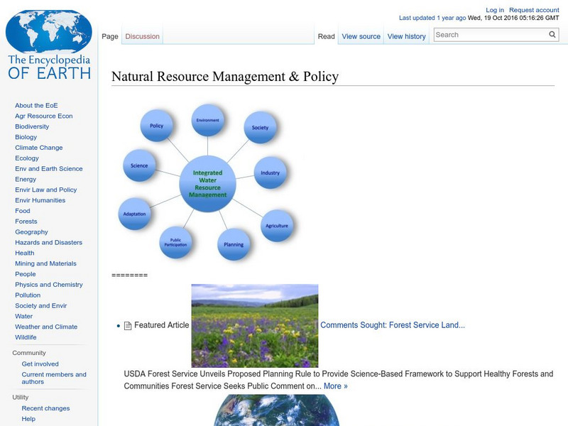 Encyclopedia of Earth: Natural Resource Management & Policy Website