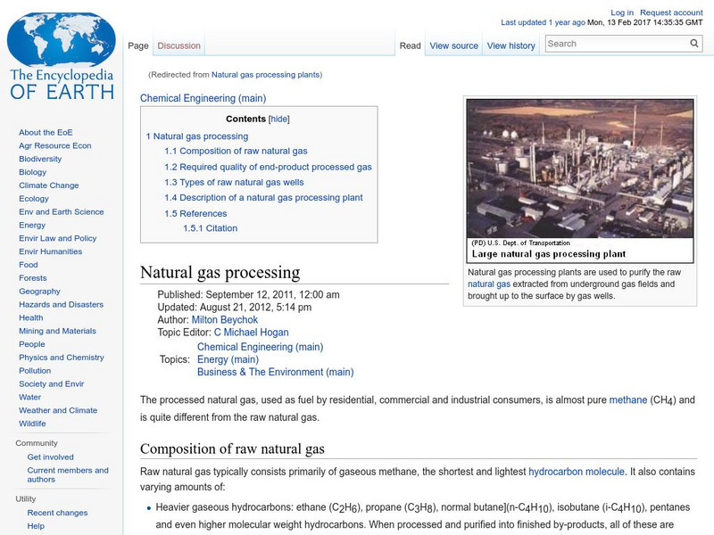 Encyclopedia of Earth: Chemical Engineering: Natural Gas Processing Handout Encyclopedia of Earth: Chemical Engineering: Natural Gas Processing Handout