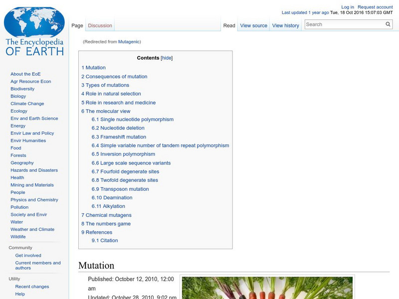 Encyclopedia of Earth: Microbiology: Mutation Handout