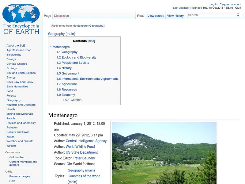 Encyclopedia of Earth: Montenegro Handout Encyclopedia of Earth: Montenegro Handout