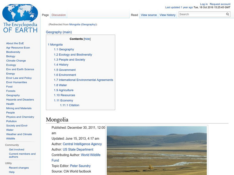 Encyclopedia of Earth: Mongolia Handout