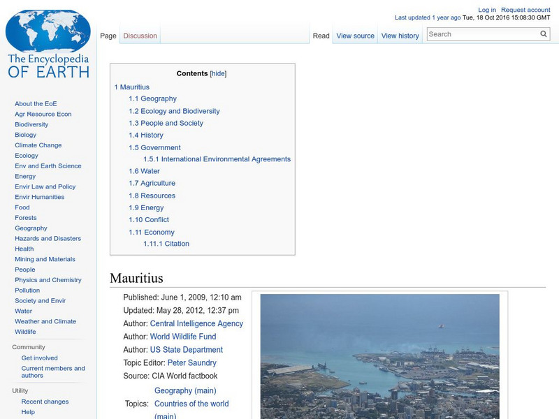 Encyclopedia of Earth: Mauritius Handout