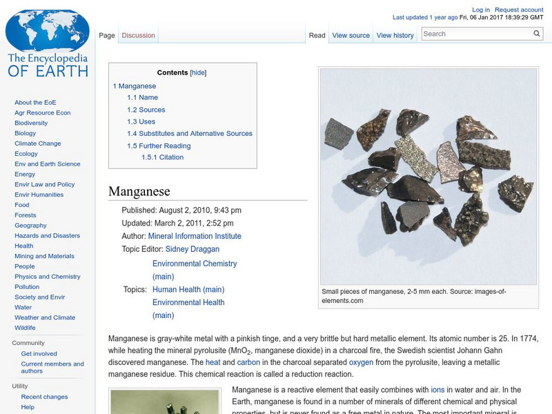 Encyclopedia of Earth: Manganese Handout Encyclopedia of Earth: Manganese Handout
