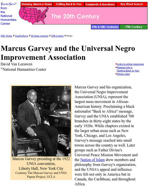 National Humanities Center: Teacher Serve: Religion in u.s. History: Marcus Garvey and the Universal Negro Improvement Handout