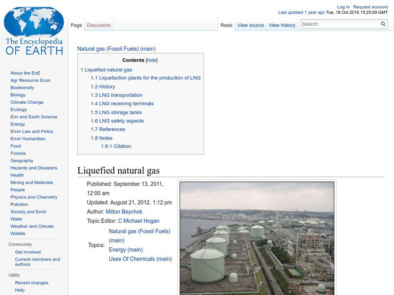 Encyclopedia of Earth: Natural Gas: Liquefied Natural Gas Handout Encyclopedia of Earth: Natural Gas: Liquefied Natural Gas Handout