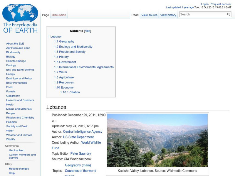Encyclopedia of Earth: Lebanon Handout Encyclopedia of Earth: Lebanon Handout
