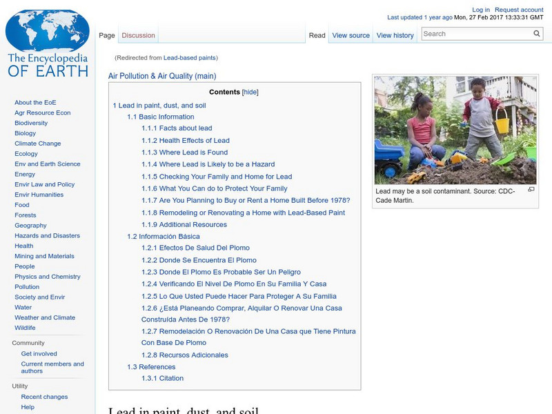 Encyclopedia of Earth: Lead in Paint, Dust, and Soil Handout Encyclopedia of Earth: Lead in Paint, Dust, and Soil Handout