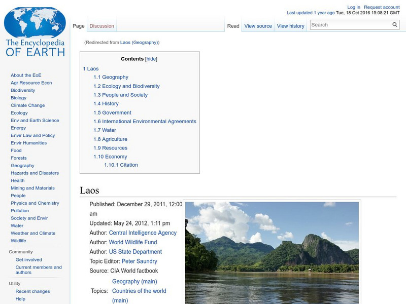 Encyclopedia of Earth: Laos Handout Encyclopedia of Earth: Laos Handout