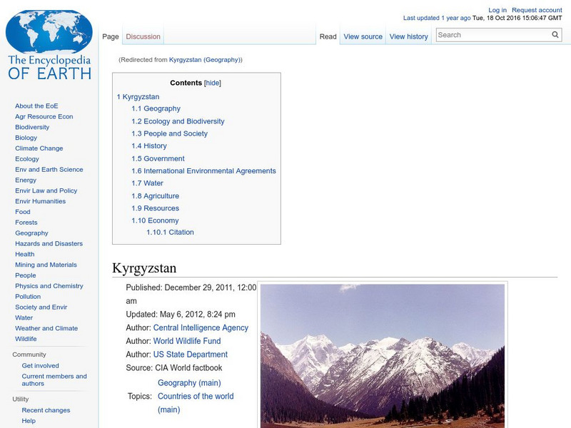 Encyclopedia of Earth: Kyrgyzstan Handout Encyclopedia of Earth: Kyrgyzstan Handout