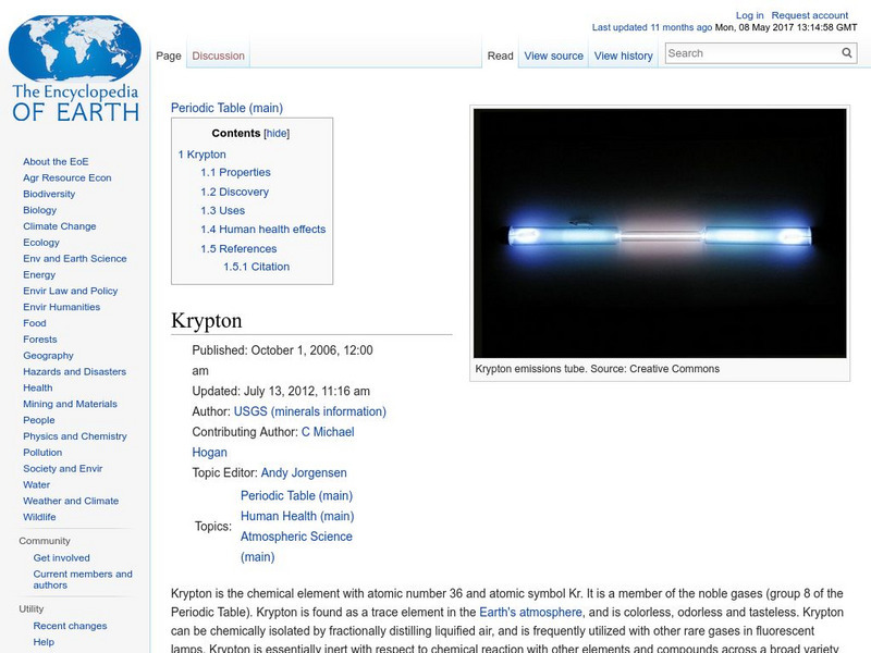 Encyclopedia of Earth: Periodic Table: Krypton Handout Encyclopedia of Earth: Periodic Table: Krypton Handout