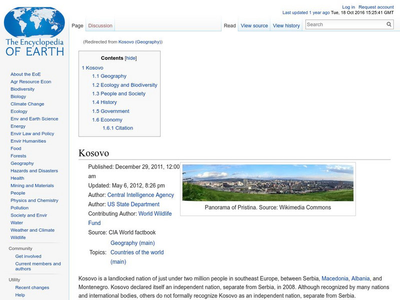 Encyclopedia of Earth: Kosovo Handout Encyclopedia of Earth: Kosovo Handout