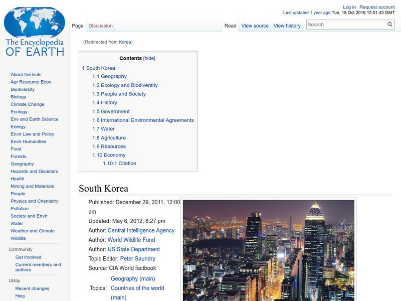 Encyclopedia of Earth: South Korea Handout Encyclopedia of Earth: South Korea Handout