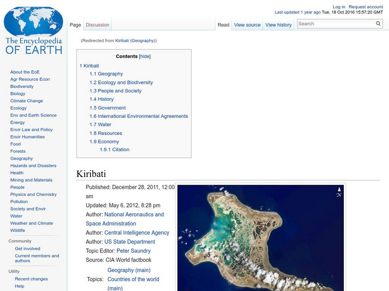 Encyclopedia of Earth: Kiribati Handout Encyclopedia of Earth: Kiribati Handout