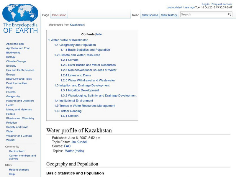 Encyclopedia of Earth: Kazakhstan Handout Encyclopedia of Earth: Kazakhstan Handout