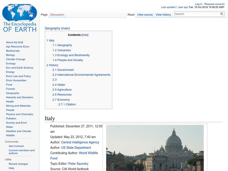 Encyclopedia of Earth: Italy Handout Encyclopedia of Earth: Italy Handout