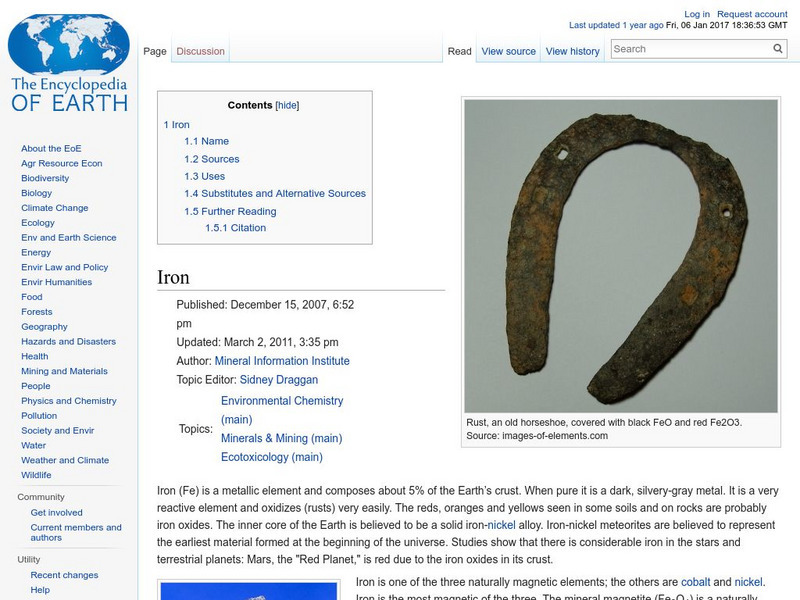 Encyclopedia of Earth: Iron Handout Encyclopedia of Earth: Iron Handout