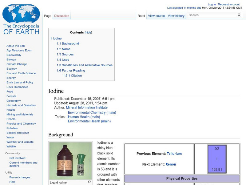 Encyclopedia of Earth: Iodine Handout Encyclopedia of Earth: Iodine Handout