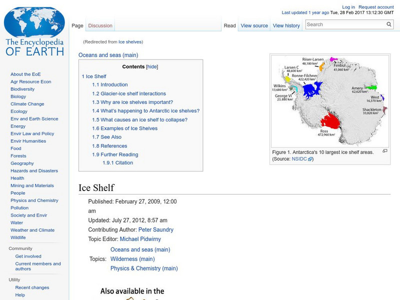 Encyclopedia of Earth: Oceans and Seas: Ice Shelf Handout Encyclopedia of Earth: Oceans and Seas: Ice Shelf Handout