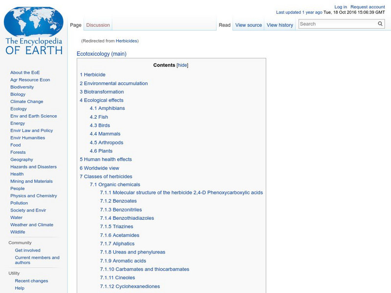 Encyclopedia of Earth: Ecotoxicology: Herbicide Handout Encyclopedia of Earth: Ecotoxicology: Herbicide Handout