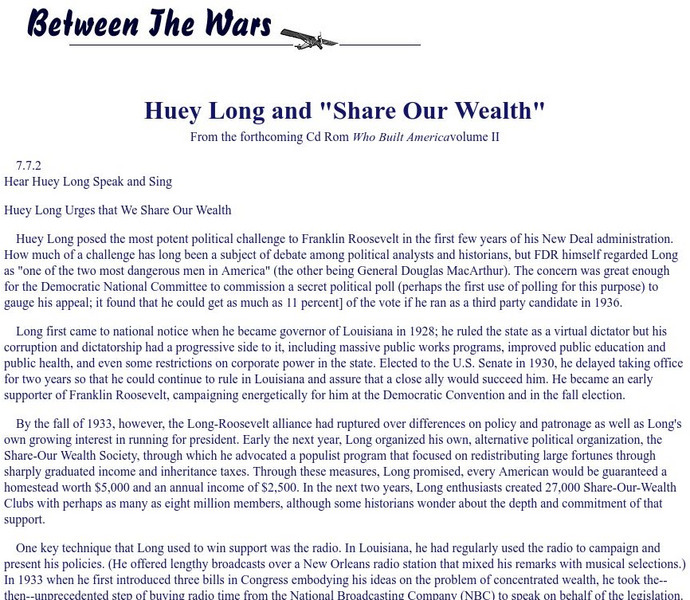 George Mason University: Between the Wars: Huey Long and "Share the Wealth" Website George Mason University: Between the Wars: Huey Long and "Share the Wealth" Website