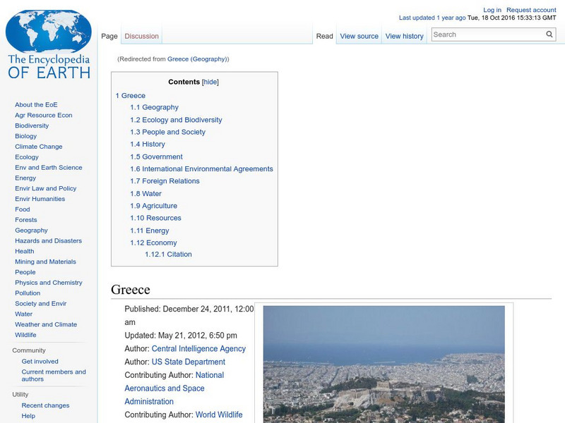 Encyclopedia of Earth: Greece Handout Encyclopedia of Earth: Greece Handout