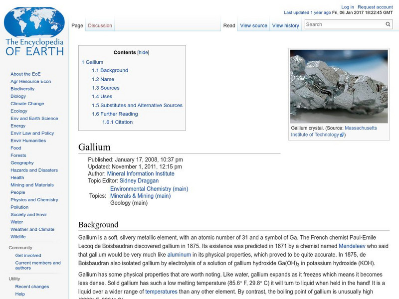 Encyclopedia of Earth: Gallium Handout Encyclopedia of Earth: Gallium Handout