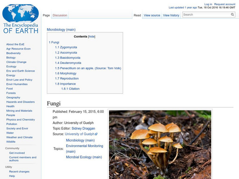 Encyclopedia of Earth: Microbiology: Fungi Handout Encyclopedia of Earth: Microbiology: Fungi Handout