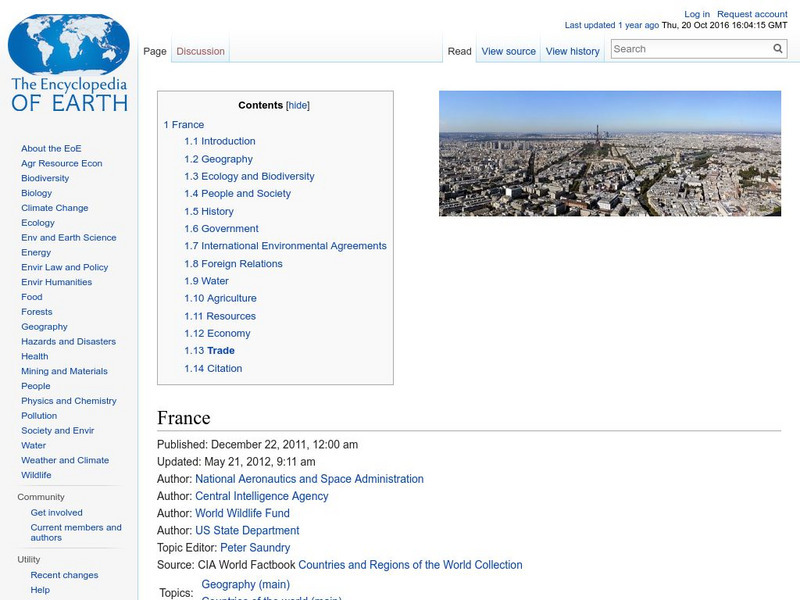 Encyclopedia of Earth: France Handout Encyclopedia of Earth: France Handout
