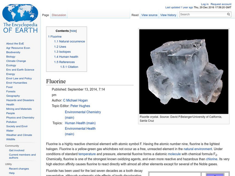 Encyclopedia of Earth: Fluorine Handout Encyclopedia of Earth: Fluorine Handout