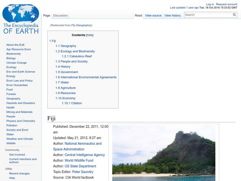 Encyclopedia of Earth: Fiji Handout Encyclopedia of Earth: Fiji Handout
