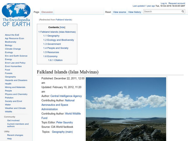 Encyclopedia of Earth: Falkland Islands (United Kingdom) Handout Encyclopedia of Earth: Falkland Islands (United Kingdom) Handout