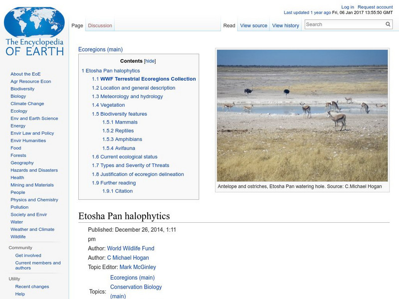 Encyclopedia of Earth: Biomes: Etosha Pan Halophytics Handout Encyclopedia of Earth: Biomes: Etosha Pan Halophytics Handout