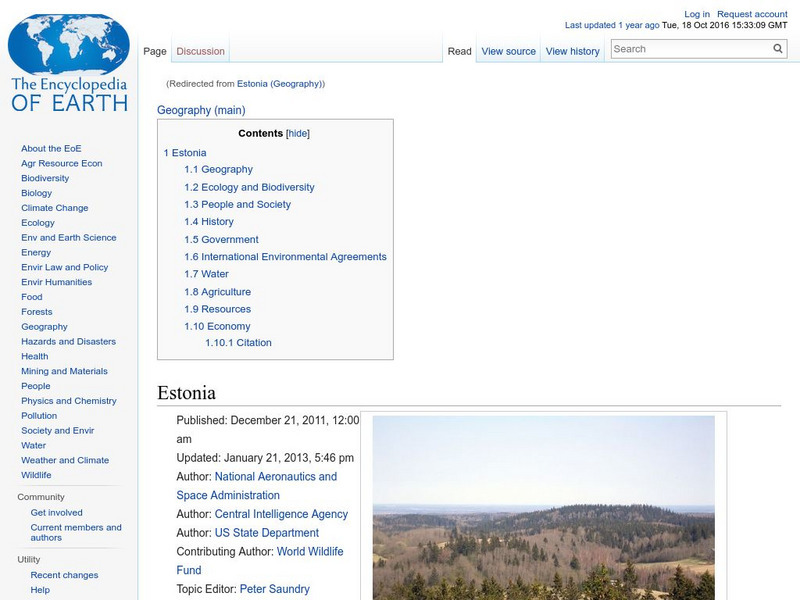 Encyclopedia of Earth: Estonia Handout Encyclopedia of Earth: Estonia Handout