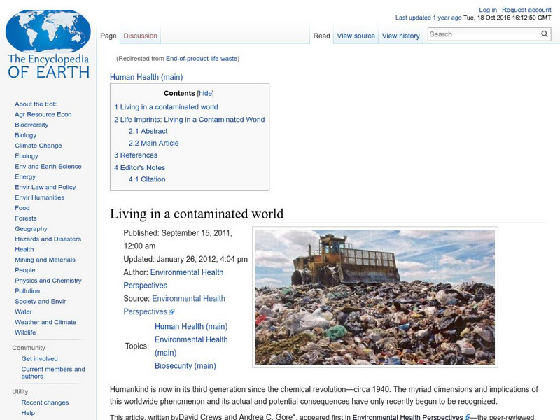 Encyclopedia of Earth: Living in a Contaminated World Handout Encyclopedia of Earth: Living in a Contaminated World Handout