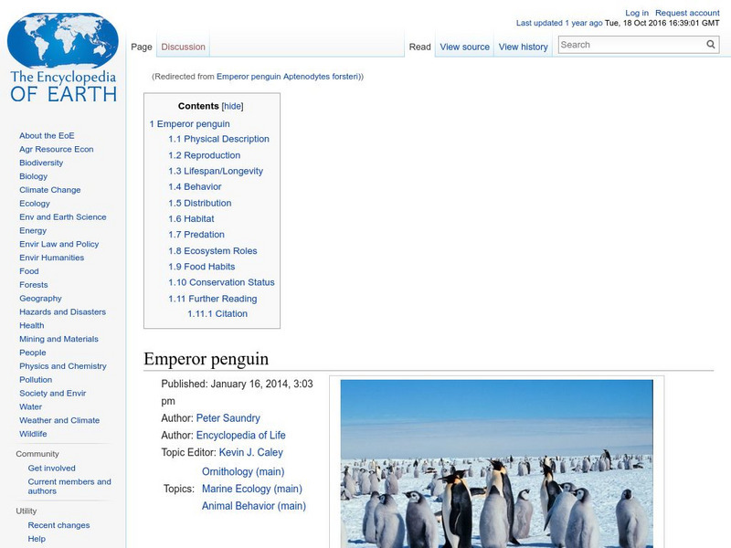 Encyclopedia of Earth: Ornithology: Emperor Penguin Handout