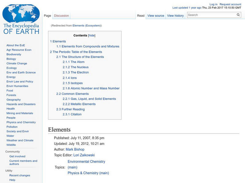 Encyclopedia of Earth: Elements Handout Encyclopedia of Earth: Elements Handout