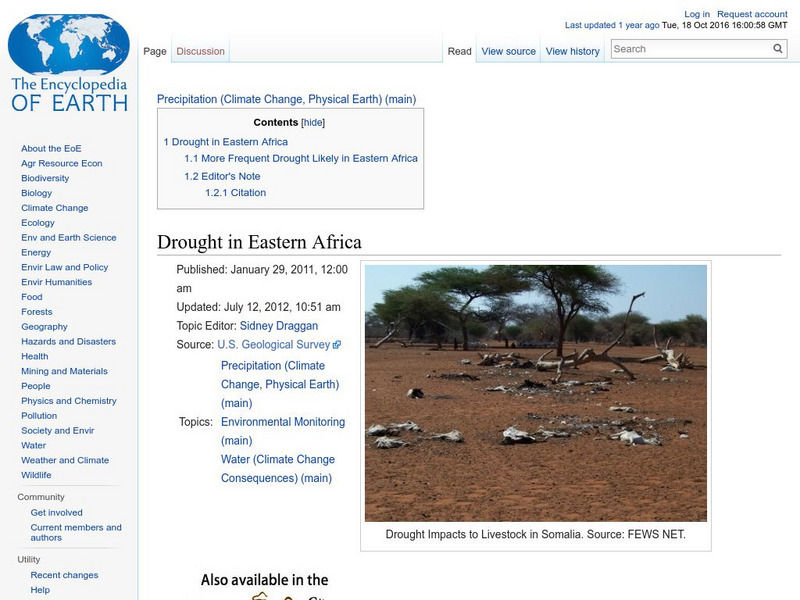 Encyclopedia of Earth: Precipitation: Drought in Eastern Africa Handout