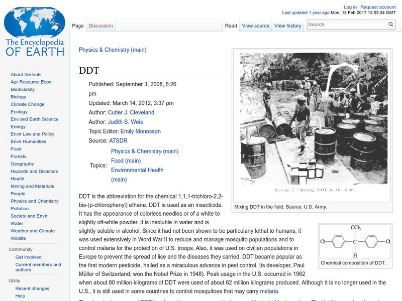 Encyclopedia of Earth: Ddt Handout Encyclopedia of Earth: Ddt Handout