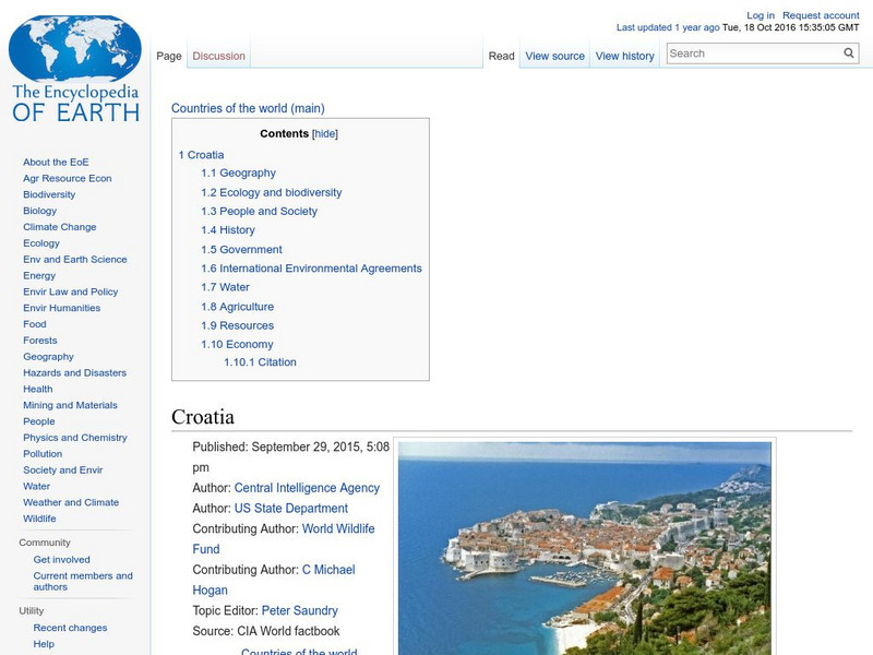 Encyclopedia of Earth: Croatia Handout