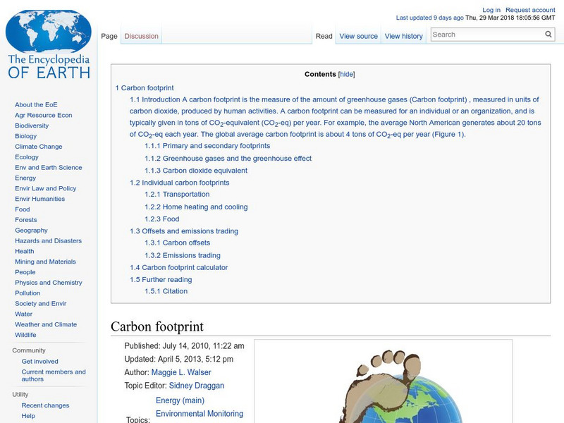 Encyclopedia of Earth: Carbon Footprint Handout Encyclopedia of Earth: Carbon Footprint Handout